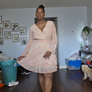 Japna Long Sleeve Dress in Cream and Orange